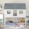 Twin Over Twin Low Bunk Beds With House Shaped Roof And Guardrail, White-ModernLuxe -Children Furniture Store GUEST 97879427 e162 4696 9ec1 4c7a23a572a4