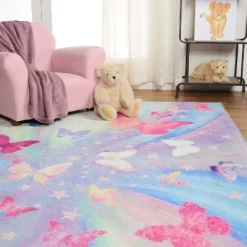 Butterfly Colorful Kids Playroom Nursery Washable Indoor Area Rug By Blue Nile Mills -Children Furniture Store GUEST 9a60dd6e ce62 4d01 80f3 abc7befd1124