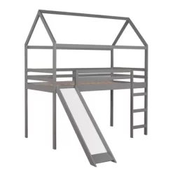 House Shape Twin Size Loft Bed With Slide, Gray - ModernLuxe -Children Furniture Store GUEST 9e4e39d5 9766 4bd9 b432 e95b3ceb7a43