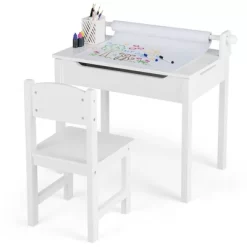 Costway Toddler Craft Table & Chair Set Kids Art Crafts Table WithPaper Roll Holder Grey/White -Children Furniture Store GUEST 9f332937 3d19 437c a01a 1d8f4cbe91f6
