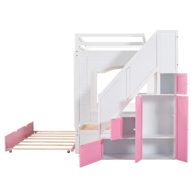 Full Over Full Bunk Bed With Trundle, Stairs, Ladders And Storage Cabinet-ModernLuxe 10 Full Over Full Bunk Bed With Trundle, Stairs, Ladders And Storage Cabinet-ModernLuxe - Image 8