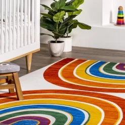 NuLOOM Classic Double Rainbow Machine Washable Kids Area Rug -Children Furniture Store GUEST a275183a 0e40 40df a5b7 541202196c97