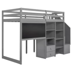Twin Size Wood Loft Bed With Pullable Desk, Storage Shelves,Staircase And Blackboard-ModernLuxe -Children Furniture Store GUEST a30f6f8a 39ed 4c8e 813d fb0a49928a24