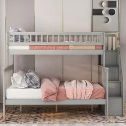 Twin Over Full Stairway Bunk Bed With Storage-ModernLuxe