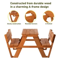 Gardenised Wooden Kids Picnic Table Bench With Backrest, Outdoor Children's Backyard Table, Crafting, Dining, And Playtime Patio Table -Children Furniture Store GUEST a49c135f a6cc 481e 83db c4076d456c25