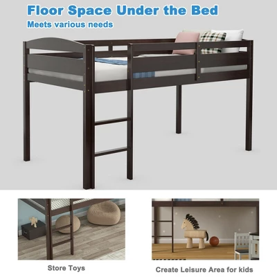 Costway Twin Low Loft Bunk Junior Bed Bedroom Wooden Guard Rail Ladder White/Espresso/Grey 9 Costway Twin Low Loft Bunk Junior Bed Bedroom Wooden Guard Rail Ladder White/Espresso/Grey - Image 7