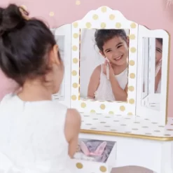Fashion Polka Dot Gisele Play Vanity Set With Led Mirror White/Gold - Teamson Kids -Children Furniture Store GUEST a4f1b160 8651 492a 8ec6 c1584c296ea1