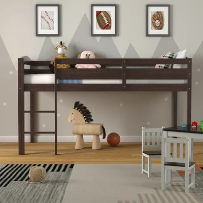 Costway Twin Low Loft Bunk Junior Bed Bedroom Wooden Guard Rail Ladder White/Espresso/Grey 3 Costway Twin Low Loft Bunk Junior Bed Bedroom Wooden Guard Rail Ladder White/Espresso/Grey