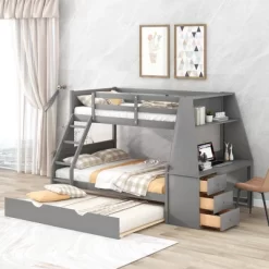 Twin Over Full Bunk Bed With Trundle, Built-in Desk, Three Storage Drawers And Shelf-ModernLuxe -Children Furniture Store GUEST a600ebea e714 42dc ac80 f0b4ea9dc5f0
