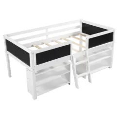 Twin Size Low Loft Bed With Two Removable Shelves, Ladder And Decorative Rail Chalkboard - ModernLuxe -Children Furniture Store GUEST a6c7acd7 bcfb 446d 83a0 c818a43162b9