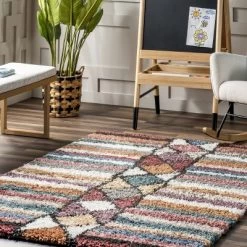 Aidan Diamond Striped Kids Shag Area Rug -Children Furniture Store GUEST a6e352c7 b9c5 49f4 a646 3810f859f92f