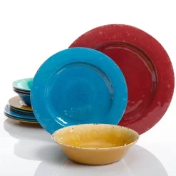 Gibson Studio California Mauna 12 Piece Assorted Crackle Decal Melamine Dinnerware Set -Children Furniture Store GUEST a6fcb5a8 20f1 4b35 89fd 352033b510c1