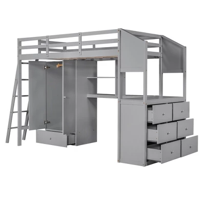 Twin Size Loft Bed With Wardrobe, Drawers And Desk With Shelves - ModernLuxe 9 Twin Size Loft Bed With Wardrobe, Drawers And Desk With Shelves - ModernLuxe - Image 7