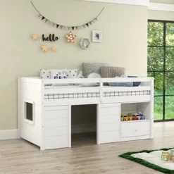Costway Twin Size Low Loft Bed With Storage Drawer Activity Center Solid Wood Bed Frame -Children Furniture Store GUEST ab56c24c 0ff0 4aac b856 18f2f52bbf6f