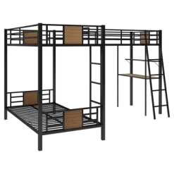 L-Shaped Twin Over Twin Bunk Bed With Twin Size Loft Bed With Desk And Shelf , Brown - ModernLuxe -Children Furniture Store GUEST b0e7ecc6 dbc8 4e48 8a44 ee81835e11b9