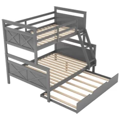 Twin Over Full Bunk Bed With Twin Size Trundle Bed, Ladder And Guardrail-ModernLuxe -Children Furniture Store GUEST b26e24bc 70a7 4f6a 95af be34093de297