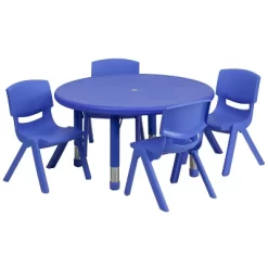 Emma And Oliver 33" Round Plastic Height Adjustable Activity Table Set With 4 Chairs -Children Furniture Store GUEST b4bff596 55e6 4b65 a3a1 9e18f9bf47f5 1