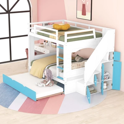 Full Over Full Bunk Bed With Trundle, Stairs, Ladders And Storage Cabinet-ModernLuxe 16 Full Over Full Bunk Bed With Trundle, Stairs, Ladders And Storage Cabinet-ModernLuxe - Image 14