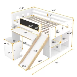 Wood Loft Bed With Slide, Cabinets, Blackboard, Desk And Chair-ModernLuxe -Children Furniture Store GUEST b58a7e6f 705d 4c49 a584 4f2fe10e03c9