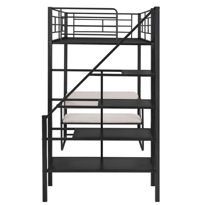 Twin Size Metal Loft Bed With Bench And Storage Staircase, Black-ModernLuxe 10 Twin Size Metal Loft Bed With Bench And Storage Staircase, Black-ModernLuxe - Image 8