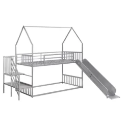 Twin Over Twin Metal Bunk Bed House Bed With Slide And Staircase-ModernLuxe -Children Furniture Store GUEST b988d43d 5193 4099 9f40 8647453ed70f