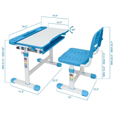Mount-It! Kids Desk And Chair Set | Height Adjustable Ergonomic Children's School Workstation With Storage Drawer | Blue 9 Mount-It! Kids Desk And Chair Set | Height Adjustable Ergonomic Children's School Workstation With Storage Drawer | Blue - Image 7