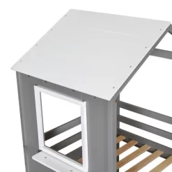 Twin Over Twin Wood Bunk Bed With Roof, Window, Guardrail, And Ladder-ModernLuxe -Children Furniture Store GUEST ba533cb5 d588 462b b69e 4bfc3cabbd39