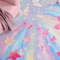 Butterfly Colorful Kids Playroom Nursery Washable Indoor Area Rug By Blue Nile Mills -Children Furniture Store GUEST ba5533b5 d7cc 46c2 85f3 746a98cd24ef
