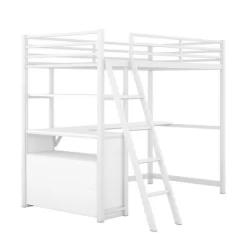 Twin Size Metal Loft Bed With Desk, Shelves And Two Built-in Drawers - ModernLuxe -Children Furniture Store GUEST ba5a4274 b4e0 450c bd7b 7811c31aba0b