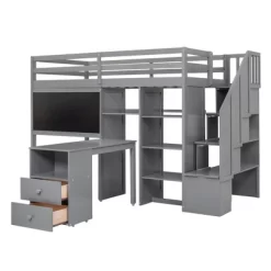 Twin Size Wood Loft Bed With Pullable Desk, Storage Shelves,Staircase And Blackboard-ModernLuxe -Children Furniture Store GUEST ba8cfe64 46da 41b7 8e2e ca4d8dc1fd63