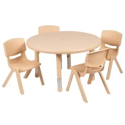 Flash Furniture 33" Round Plastic Height Adjustable Activity Table Set With 4 Chairs -Children Furniture Store GUEST ba9569ea e319 4a83 9b4c 2176ac0d5613
