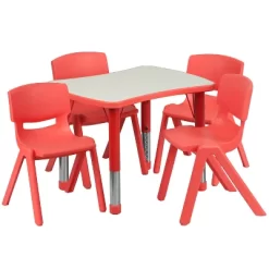 Flash Furniture 21.875"W X 26.625"L Rectangular Plastic Height Adjustable Activity Table Set With 4 Chairs -Children Furniture Store GUEST bd254b86 b913 41aa a069 2748049ad08f