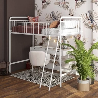 Twin Kaila Metal Loft Bed White - Room & Joy 3 Twin Kaila Metal Loft Bed White - Room & Joy