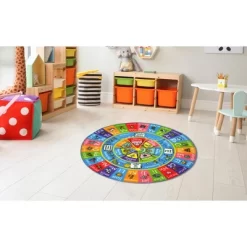 KC Cubs ABC Alphabet, Seasons, Months Days Of Week Educational Learning & Game Round Circle Rug For Kids And Children Bedrooms Playroom