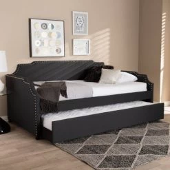 Twin Ally Fabric Upholstered Sofa Daybed With Roll Out Trundle Guest Bed Dark Gray - Baxton Studio -Children Furniture Store GUEST bfa97667 11b7 4b9e a01d b256b0c5ef67