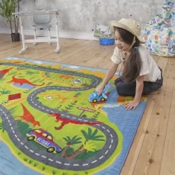 KC CUBS Boy & Girl Kids Dinosaur Dino Car Vehicle Traffic Road Educational Learning & Game Play Nursery Bedroom Classroom Rug Carpet -Children Furniture Store GUEST c0e11bda 382b 4303 97a5 fee63aef8038