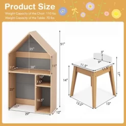 Costway Kids House-Shaped Table & Chair Set Wooden Toy Organizer Cabinet With Blackboard Grey/White -Children Furniture Store GUEST c197ed60 a17b 401f 8f73 8e155fb79088
