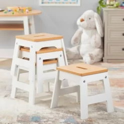 Melissa & Doug Wooden Stools - Set Of 4 - White/Natural -Children Furniture Store GUEST c52d0662 afe4 46f6 92cc 50a0b603e190