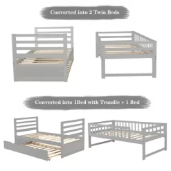 Twin Over Twin Wood Bunk Bed With Safety Rail And Movable Trundle-ModernLuxe -Children Furniture Store GUEST c56f3241 6b72 4864 a7c9 a6e7935dd051