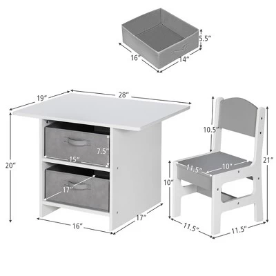 Babyjoy Kids Art Play Wood Table And 2 Chairs Set W/ Storage Baskets Puzzle 10 Babyjoy Kids Art Play Wood Table And 2 Chairs Set W/ Storage Baskets Puzzle - Image 8