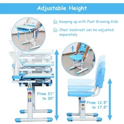 Costway Height Adjustable Kids Desk Chair Set Study Drawing W/Lamp & Bookstand -Children Furniture Store GUEST c70b7fee 0798 4b48 a509 c0c5b0b570e5
