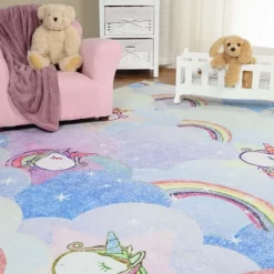 Unicorn Rainbow Colorful Kids Playroom Nursery Washable Indoor Area Rug By Blue Nile Mills -Children Furniture Store GUEST c9a60e54 63ee 4f2a 89ec f0cbe6d7f5f0