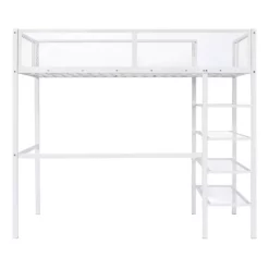 Metal Twin Size Loft Bed With 4 Shelves And Storage - ModernLuxe -Children Furniture Store GUEST cbb1be3f ac47 4708 88a1 cb676d32f94a