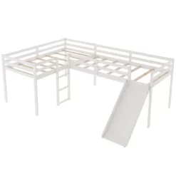 L-Shaped Twin Size Loft Bed With Ladder And Slide - ModernLuxe -Children Furniture Store GUEST cc3c0c68 d550 4f18 a422 2ecb192dea93