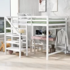 Full Size Loft Bed With Staircase And Safety Guardrails Gray/White-ModernLuxe 26 Full Size Loft Bed With Staircase And Safety Guardrails Gray/White-ModernLuxe -Children Furniture Store GUEST ced131fa e033 439d 82a7 315e70b872c5