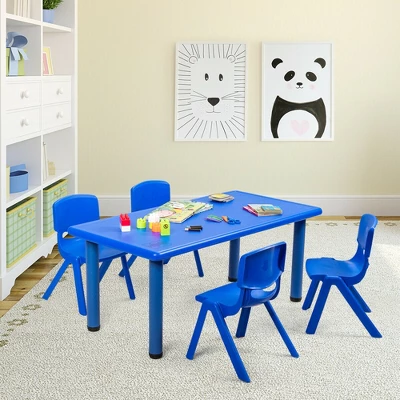 Costway Kids Plastic Rectangular Learn And Play Table Playroom Kindergarten Home Blue 4 Costway Kids Plastic Rectangular Learn And Play Table Playroom Kindergarten Home Blue - Image 2
