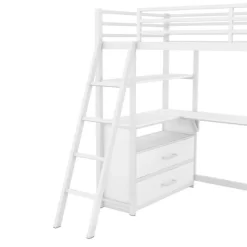 Twin Size Metal Loft Bed With Desk, Shelves And Two Built-in Drawers - ModernLuxe -Children Furniture Store GUEST d337be21 79bc 40e4 9d3f 43bb412f5a71
