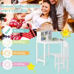 Costway Kids Corner Desk & Chair Set Wooden Study Writing Workstation With Storage & Hutch -Children Furniture Store GUEST d3666d76 cc4d 4c50 b3d8 6eb877a1b239