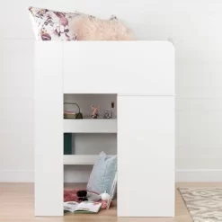 Twin Tiara Loft Bed With Desk Pure White - South Shore -Children Furniture Store GUEST d389cca6 0ce5 4dde 8be0 7b8a53e0384a