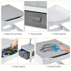 Costway Kids Table Chairs Set With Storage Boxes Blackboard Whiteboard Drawing GreyNature -Children Furniture Store GUEST d64e06ad 990a 49ea ae1a 1dafe2b11073